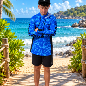 Hooded Fishing Shirt Blue Ocean