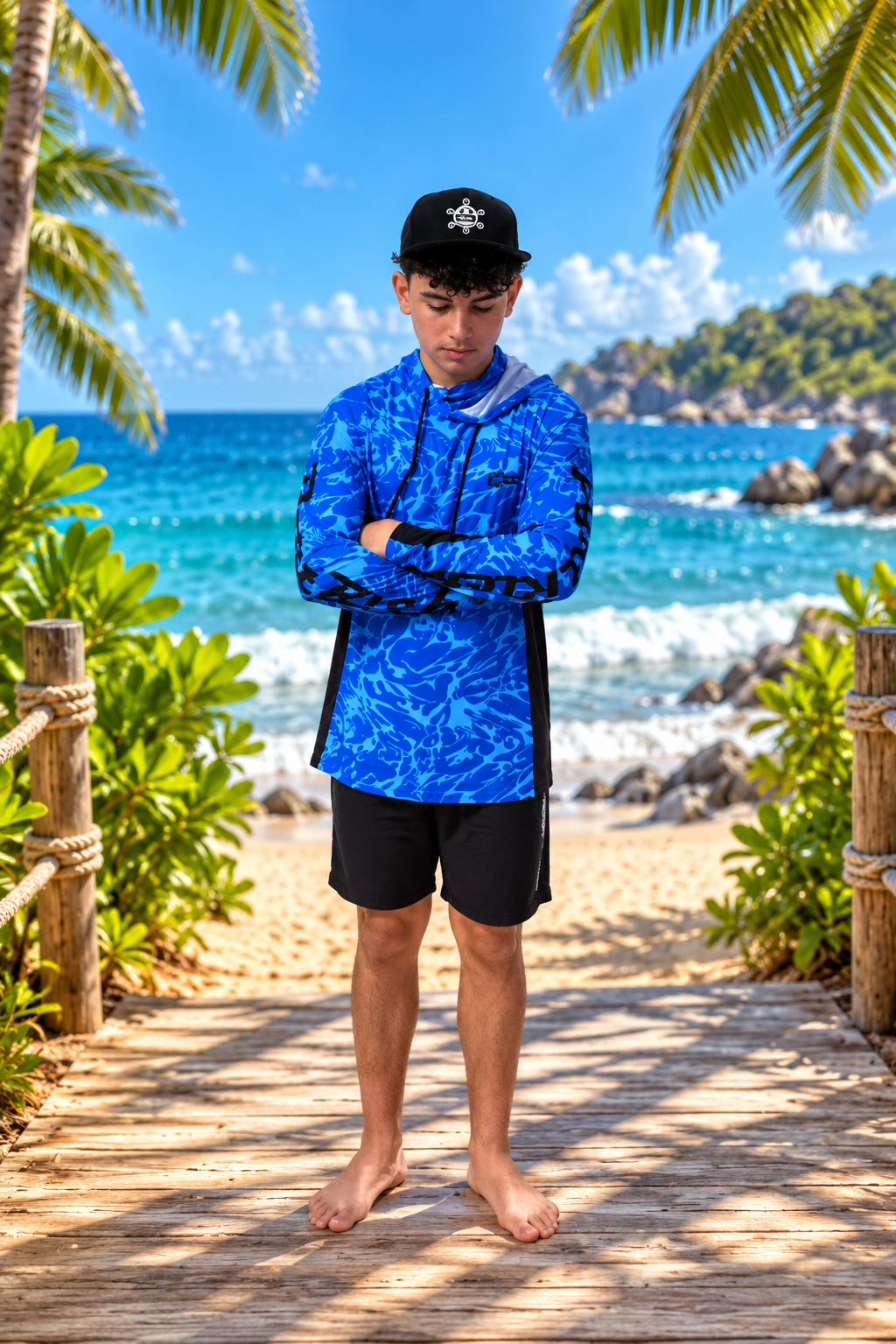 Hooded Fishing Shirt Blue Ocean